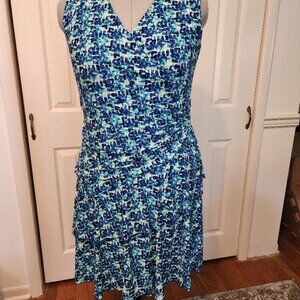 womens size 18 sleveeless blue patterned wrap dress